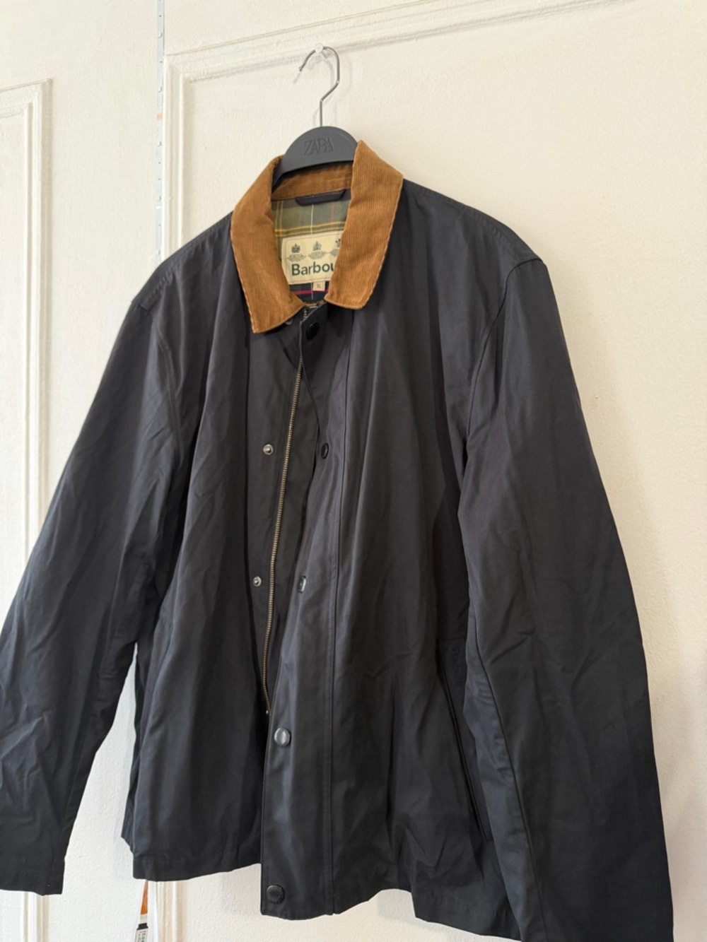 Barbour Navy Jacket with Brown Corduroy Collar - Picture 2 of 6